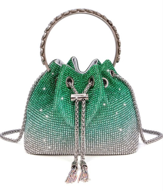 Green And Silver Rhinestone Handbag Set