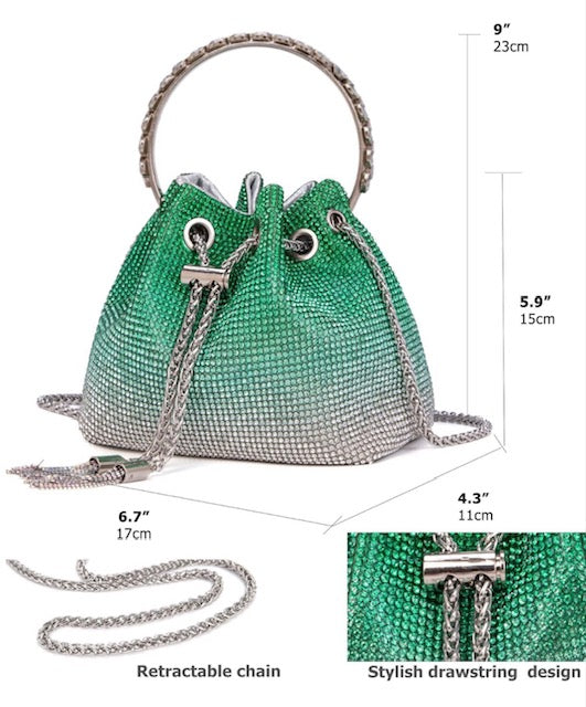 Green And Silver Rhinestone Handbag Set